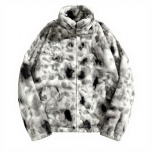 Men's Tie Dye Fleece <b>Jacket</b> Stand Collar Zipper Closure Loose Fit Winter Casual Thick Warm Coat With Pockets - Product Image 1