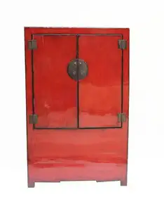 Chinese Antique Old <strong>Pine</strong> Wood Lacquered Glossy Furniture <strong>Solid</strong> Reproduction <strong>Wardrobe</strong> - Product Image 4