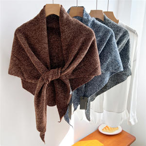 High Quality Solid Color Large Triangular Scarf for Women <strong>Wool</strong> Feeling Coat <strong>Capes</strong> and Wraps Winter Warm Windproof Knitted Shawls - Product Image 1