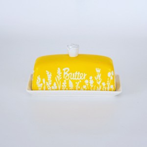 Mantequillera Rectangular Amarilla con Diseño Floral, Tapa de Plástico para Conservar la Frescura, de un Solo Nivel, Estilo Pastoral - Product Image 2