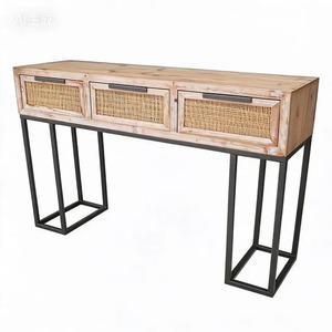 American Minimalist 3-Drawer Console <b>Table</b> <b>Wooden</b> <b>Top</b> with Metal Base Home Furniture for Bedroom Living Room for Hotels - Product Image 1