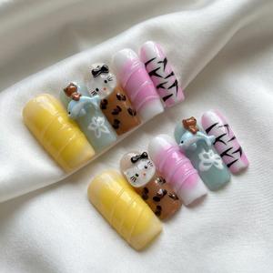 <span class=keywords><strong>Uñas</strong></span> Acrílicas Hechas a Mano, Forma Cuadrada Mediana, Diseño 3D para Fiesta, <span class=keywords><strong>Uñas</strong></span> Artificiales <span class=keywords><strong>de</strong></span> Alta Calidad al por Mayor - Product Image 5