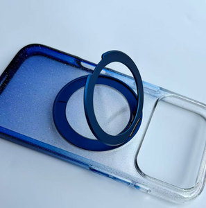 Étui de téléphone ultra-fin antichoc bleu fluorescent pour 17 Pro/Pro Max - TPU+PC Style Ins Transparent avec support magnétique - Product Image 2