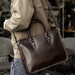 Túi xách da bò thủ công cao cấp, da thật cổ điển, dành cho nam, đựng laptop, đi làm, đựng tài liệu chính thức, máy tính - Product Image 2