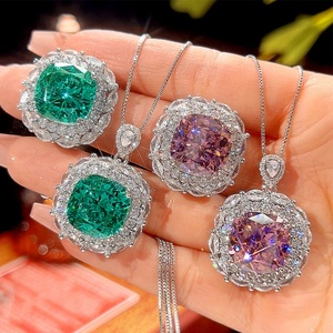 Ensemble de bijoux floraux en cuivre écologique pour femmes, vente en gros, avec pendentif nid d'oiseau floral et bagues en zircone cubique mixte Paraiba 14*14mm - Product Image 3