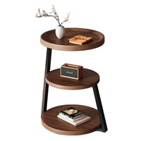Mesa auxiliar redonda con tapa de madera, mesa de centro de tres niveles para sala de estar, sofá, muebles para apartamentos pequeños