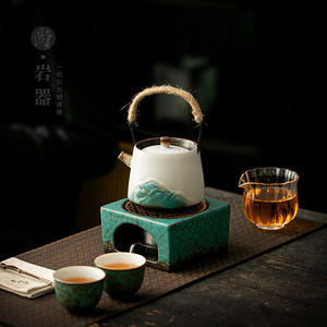 Théière en céramique Shangyan Qingshan, forme irrégulière en porcelaine avec couvercle, poignée en corde de chanvre, ensemble de thé Kung Fu pour la maison et le bureau - Product Image 4