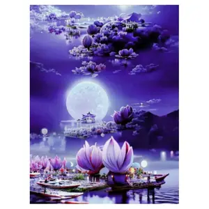 HUACAN 풍경 다이아몬드 그림 보라색 꽃 자수 집 모자이크 그림 라인 석 벽 장식