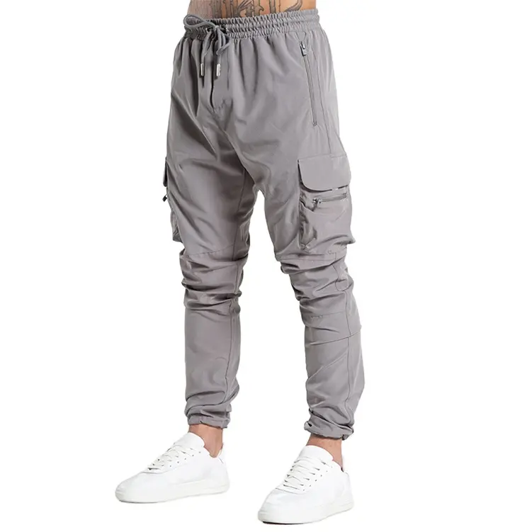 High quality grey jogger pants cargo men custom logo zipper pocket workout men's pants & trousers track pants running sweatpants
