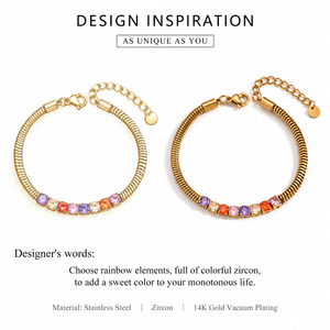 สร้อยข้อมือโซ่ลายงูประดับเพทายหลากสี สแตนเลสสตีล โทนสีทองและสีเงิน - Product Image 2