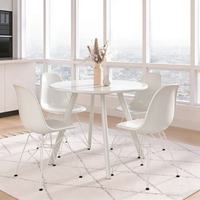 Table à manger ronde moderne blanche en promotion avec finition en bois de noyer, 4 places, pour appartement et hôtel