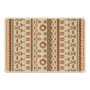 Tapis de salle de bain tissé élégant, rectangulaire, imitation lin, motif géométrique, antidérapant, pour usage domestique, blanc cassé - Product Image 1