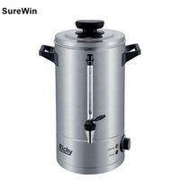 Bouilloire électrique commerciale de 10 litres en acier inoxydable avec élément chauffant et jauge de niveau d'eau visible