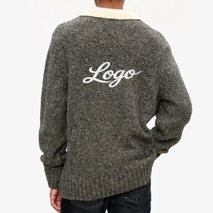 เสื้อโปโลวินเทจผ้าทวีดสำหรับผู้ชาย ถักไหมพรมเส้นใหญ่ แขนยาว คอปกตัดสี - Product Image 2