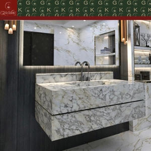 Mueble de Baño Flotante de Mármol de Lujo GOLDKING para <span class=keywords><strong>Hotel</strong></span>, Gris Blanco con Vetas Azules Grises Profundos, Acabado de Bordes de Precisión CNC - Product Image 5