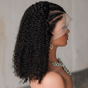 Noir <span class=keywords><strong>carré</strong></span> tresses bohème bouclés dentelle avant perruques boîte tresse perruque 13x4 Boho sans nœud tressé perruques pour les femmes - Product Image 5