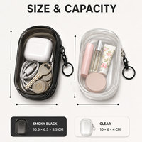 Sac de rangement portable mini transparent avec fermeture éclair - Organisateur de câbles peu encombrant pour écouteurs et chargeurs, polyvalent avec boucle porte-clés pratique