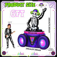 Squelette DJ gonflable pour Halloween, décoration de squelette gonflable avec lumière LED pour la décoration de fête d'Halloween en extérieur, cour, jardin