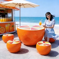 Ensemble de jardin coloré en résine pour adultes, motif fruit du dragon, avec table ronde et chaises en forme de fruits pour repas en extérieur