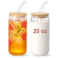 Vente chaude 16oz 20oz clair givré Sublimation blancs verre Mason Jar bière peut tasse en verre avec couvercle en bambou et paille