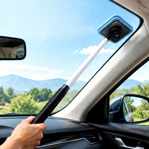 Nettoyeur de pare-brise de voiture à adsorption bidirectionnelle, kit de nettoyage de vitres de voiture de précision, outil de nettoyage de vitres de voiture avec poignée ergonomique allongée - Product Image 1