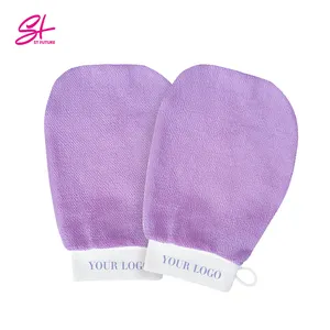 Hoge Kwaliteit Exfoliërende Mitt Douche Custom Logo Zachte Paars Viscose Exfoliërende Handschoenen En Verpakking