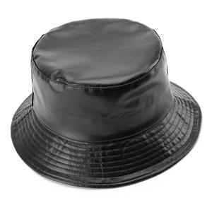 Topi Bucket uniseks topi hujan kulit PU topi Anti angin kulit Vegan topi pinggir lebar nyaman musim dingin satu ukuran topi wanita - Product Image 3