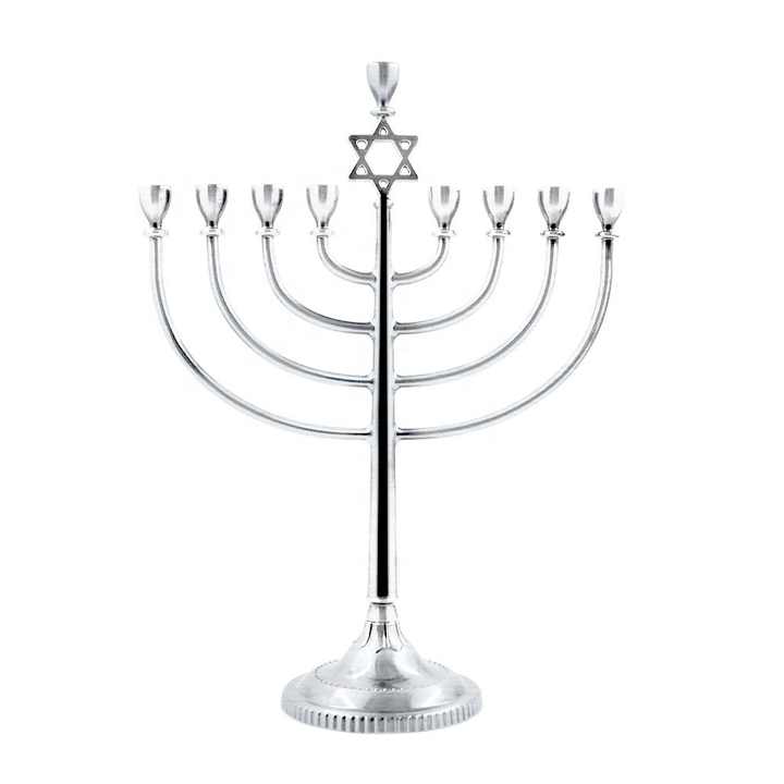 Menorah Hanoukka 9 Branches Vintage - Motif Grenade - Fabriquée En Israël - Métal Bleu
