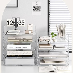 Transparent Acrylic <b>File</b> Organizer Rectangle Standing Type Large Capacity Layered Storage <b>Box</b> For Desk Study Drawer Style - Product Image 3