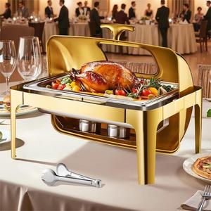 Plat de service rond de luxe en acier inoxydable doré pour buffet, traiteur, hôtel, restaurant, usage commercial - Product Image 1
