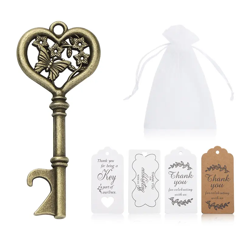 Benutzer definierte Zink legierung Antike Hochzeit begünstigt Roségold Skelett Vintage Schlüssel flaschen öffner Hochzeits geschenk Party Souvenirs für Geschenk