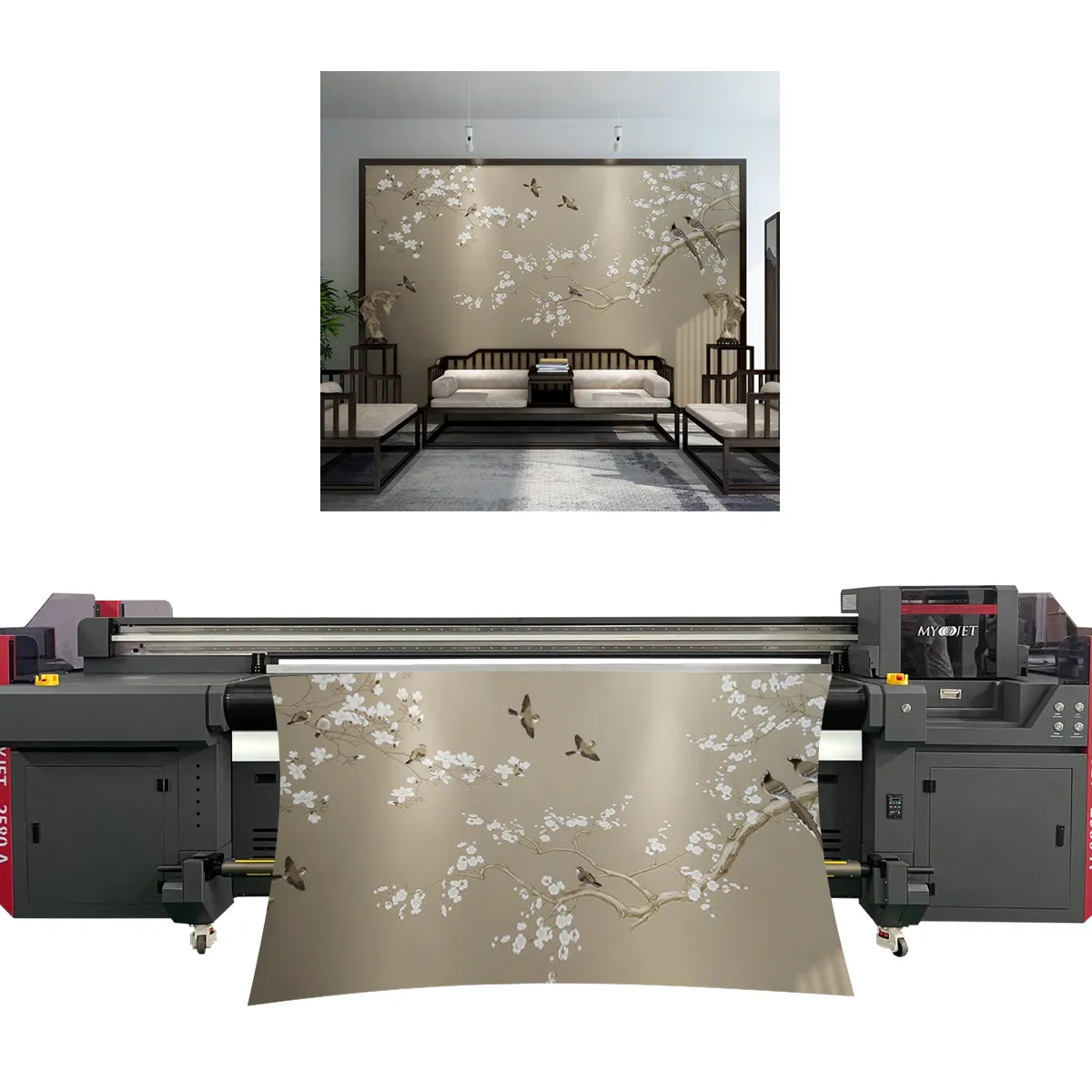 Myjet 2580 Impressora UV Grande Formato Híbrido 2.5m Levou Uv Mesa Rolo Para Rolar Impressora Para Máquina De Impressão De Vidro Acrílico