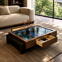 Table basse de salon moderne haut de gamme avec plateau en pierre de cristal colorée et structure en MDF pour villa et hôtel