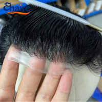Système capillaire extra fin pour hommes, en cheveux indiens bouclés, 100 % naturels, avec dentelle frontale, 0,02-0,03 mm, léger pour un usage quotidien