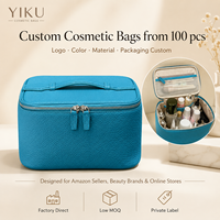 Tas Kosmetik Kulit Vegan Yiku Tekstur Pebbled, Organizer Makeup Portabel untuk Perjalanan dengan Pegangan dan Ritsleting, Kotak Kecantikan Wanita