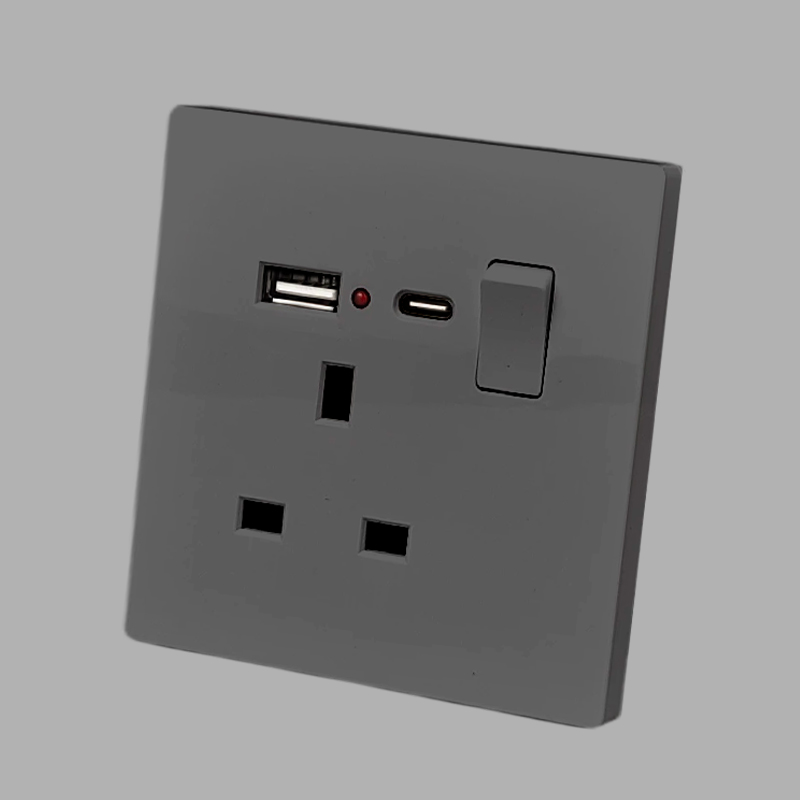 13A 1 módulo SP con interruptor + 1 USB + 1 tipo C, neón