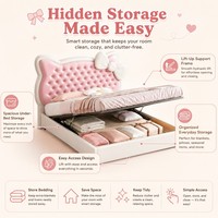 Lit de rangement pour filles princesse avec plateforme relevable à vérin à gaz pour chambre d'enfant - Vente en gros de meubles