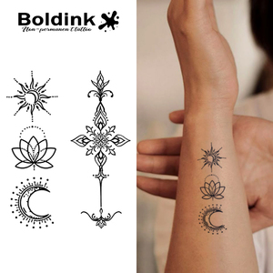 <span class=keywords><strong>Tatuaje</strong></span> Temporal de Tinta Jagua de Larga Duración (2 Semanas), Resistente al Agua, con Diseño Realista de Loto, <span class=keywords><strong>Sol</strong></span> <span class=keywords><strong>y</strong></span> <span class=keywords><strong>Luna</strong></span>, Personalizado por Boldink - Product Image 1