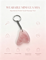 Porte-clés en pierre de quartz rose naturel Gua Sha, taille de poche, outil de massage portable pour le visage, les yeux et le corps, accessoire de sac