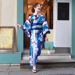 Yukata femmes sur mesure <span class=keywords><strong>traditionnel</strong></span> japonais dames bleu matin gloire Mujer Kimono été Yukata robe - Product Image 2