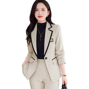 Beige Suit Jacket Female Spring And Autumn 2024 New Leisure Temperament Professional Suit Age-reducing Goddess Style Suit
