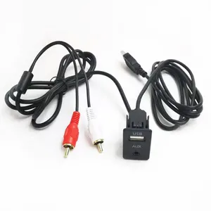 Ventas al por mayor reemplazo coche Universal modificado Audio 3,5mm 2 RCA Lotus AUX USB 2,0 macho Dash Flush Panel montaje Cable adaptador