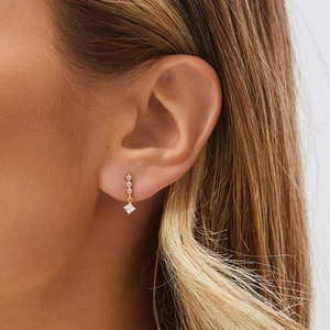 Pendientes de Plata de Ley S925 CANNER con Circonitas Redondas Pequeñas y Cuadradas Grandes en una Sola Hilera, Joyería de Oro Vermeil de 14 Quilates y 18 Quilates - Product Image 6