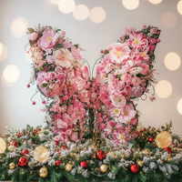 Composition florale artificielle 3D grandeur nature avec papillons, roses roses et fleurs de pêcher, accessoire floral pour toile de fond de mariage, décoration de scène de fête