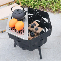 Ensemble de meubles de jardin d'extérieur portables à 3 couches paquet plat cheminée de table de foyer en fer pour Camping BBQ Patio ou camping