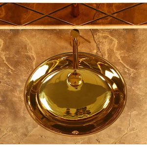Ceramic Art Washbasin Gold <b>Round</b> Undermount <b>Basin</b> Smooth Polished Bathroom Sink - Product Image 4