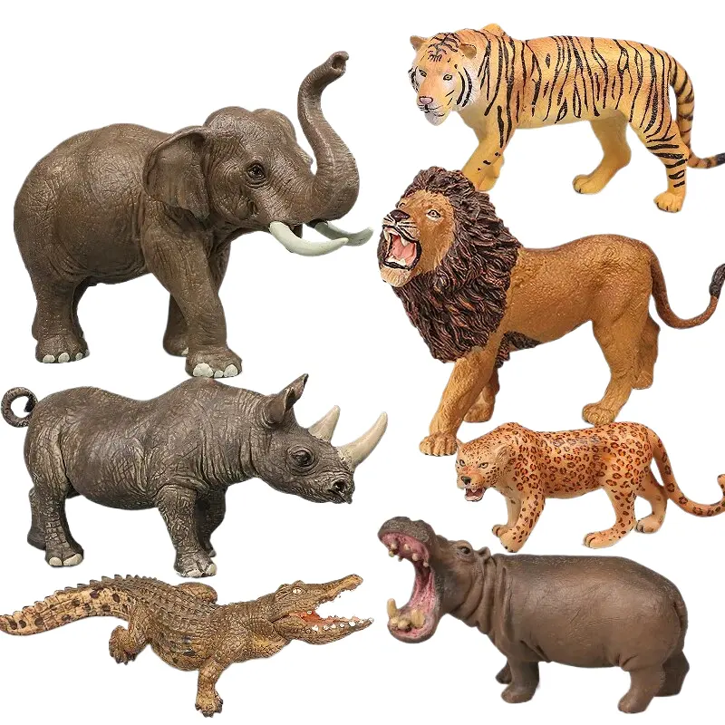High Quality Action Figures Solid PVC Figurines Lion Tiger Giraffe Elephant Toy Simulation Wild Animals Model For Kids Gift
