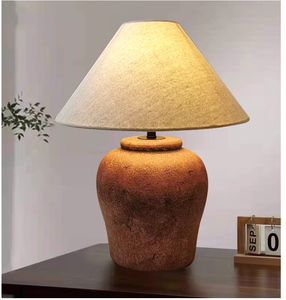 Lámpara <span class=keywords><strong>de</strong></span> Mesa Rústica <span class=keywords><strong>de</strong></span> Cerámica con Pantalla <span class=keywords><strong>de</strong></span> Lino para Dormitorio, Sala <span class=keywords><strong>de</strong></span> Estar, Decoración <span class=keywords><strong>de</strong></span> Mesita <span class=keywords><strong>de</strong></span> Noche, Lámpara <span class=keywords><strong>de</strong></span> Cerámica Hecha a Mano con Pantalla <span class=keywords><strong>de</strong></span> Tela en Forma <span class=keywords><strong>de</strong></span> Cono - Product Image 4