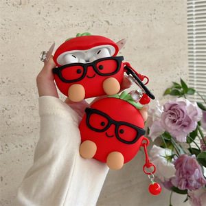 Étui mignon en forme de tomate 3D, housse de protection en silicone souple avec breloque cerise, compatible avec les étuis <span class=keywords><strong>AirPod</strong></span> 1/2/3/4/Pro/Pro 2/Pro 3 - Product Image 1