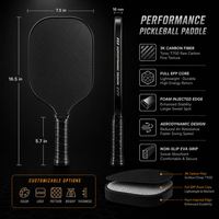 Raquette de pickleball avec surface en graphite à friction, protection des bords, poignée en cuir longue, noyau de 14 mm, matériau hybride Gen3